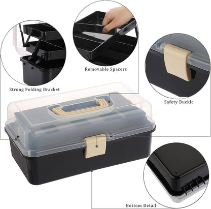 BTSKY 3-Layer Plastic Dividing Storage Box Craft Organizer and Storage with Adjustable Spacers Portable Handled Art Supply Organizer Multipurpose Home Utility Box for Medicine Sewing(Haze Green)
