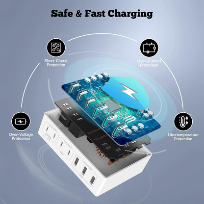 USB C Charger,10 Ports USB Charging Station with 6 Ports USB-C, Desktop 50W Multi Ports Charger Compatible with iPhone 12/13/14/15/16/Galaxy S22/S23/S24/S25/Tablet/Watch/Headphones