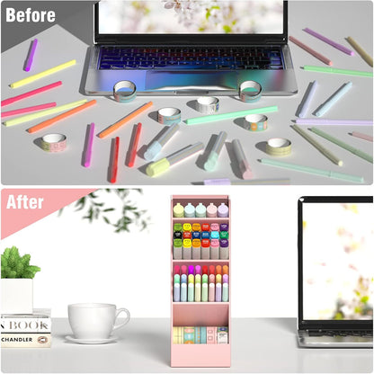 Asten Pen Holder, Pencil Holder for Desk, Pen Organizer for Office, School, Desktop, Large Capacity Pen Storage Organizer with 5 Compartment for Pens, Markers, Makeup Brush, Cosmetics (Clear, 1 Pack)