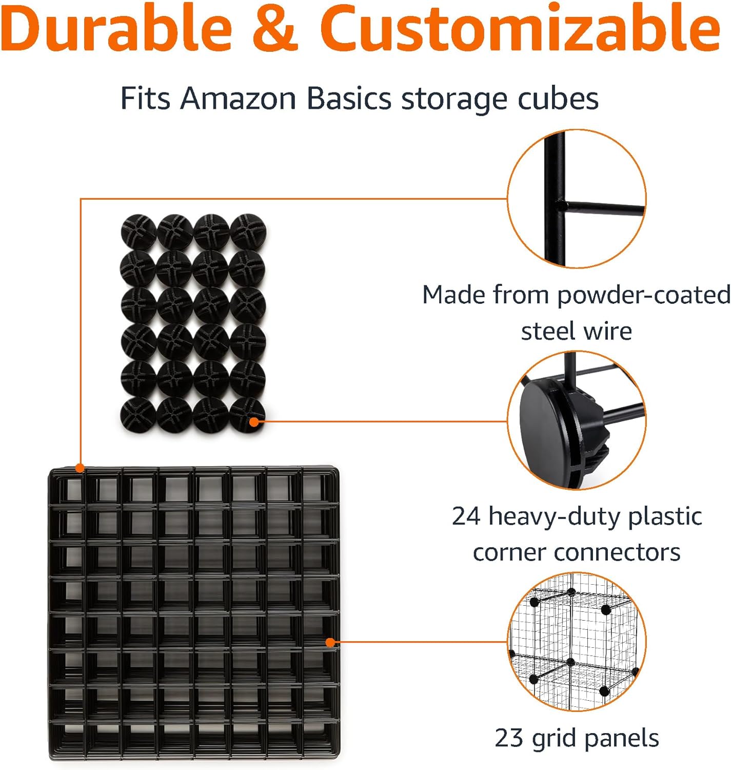 Amazon Basics 6-Cube Wire Grid Stackable Storage Organizer, Metal Shelving Unit, No-Tool Assembly, 26"W x 38"H x 12.6"D, Black