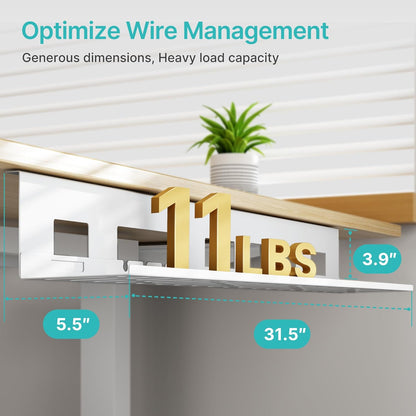 PEGZONE Under Desk Cable Management Tray, 31.5 Inches Metal Cord Organizer Rack, Desk Tray for Power Strip, Cord, Wire, Easy Mounting Cable Management Under Table for Home Office, Black