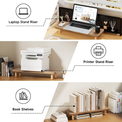 Monitor Stand Riser, 24 Inch Wood Desk Organizer with Monitor Stand & Storage Computer Monitor and Laptop Riser Multifunctional Laptop Stand Desk Organizer for Office Home Screen/Laptop/PC (Light Walnut)