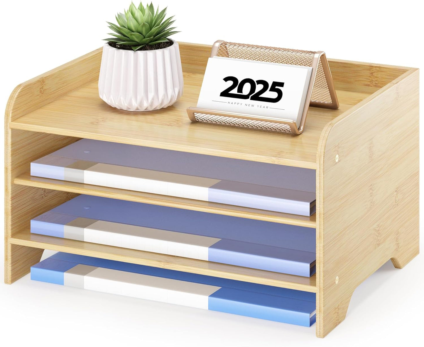 Desk File Organizer 4-Tier Desktop Paper Mail Organizer Document Holder for Home Office Supplies, Office Desk Accessories & Workspace (Nature)