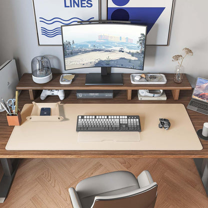 DAWNTREES Dual Sided Desk Mat,Leather Desk Pad,Cork Desk Mat Protector,with PU Leather Valet Tray Organizer,Large Mouse Pad,Desk Writing Pad for Office and Home(Dark Green 31.5"x15.8")