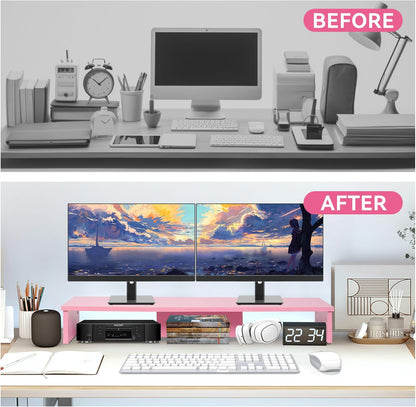 Qupui Computer Monitor Stand Riser with Drawer and Pen Holders, Desk Organizer Shelf and Accessories, Office Desk Accessories, Office Organization, Black
