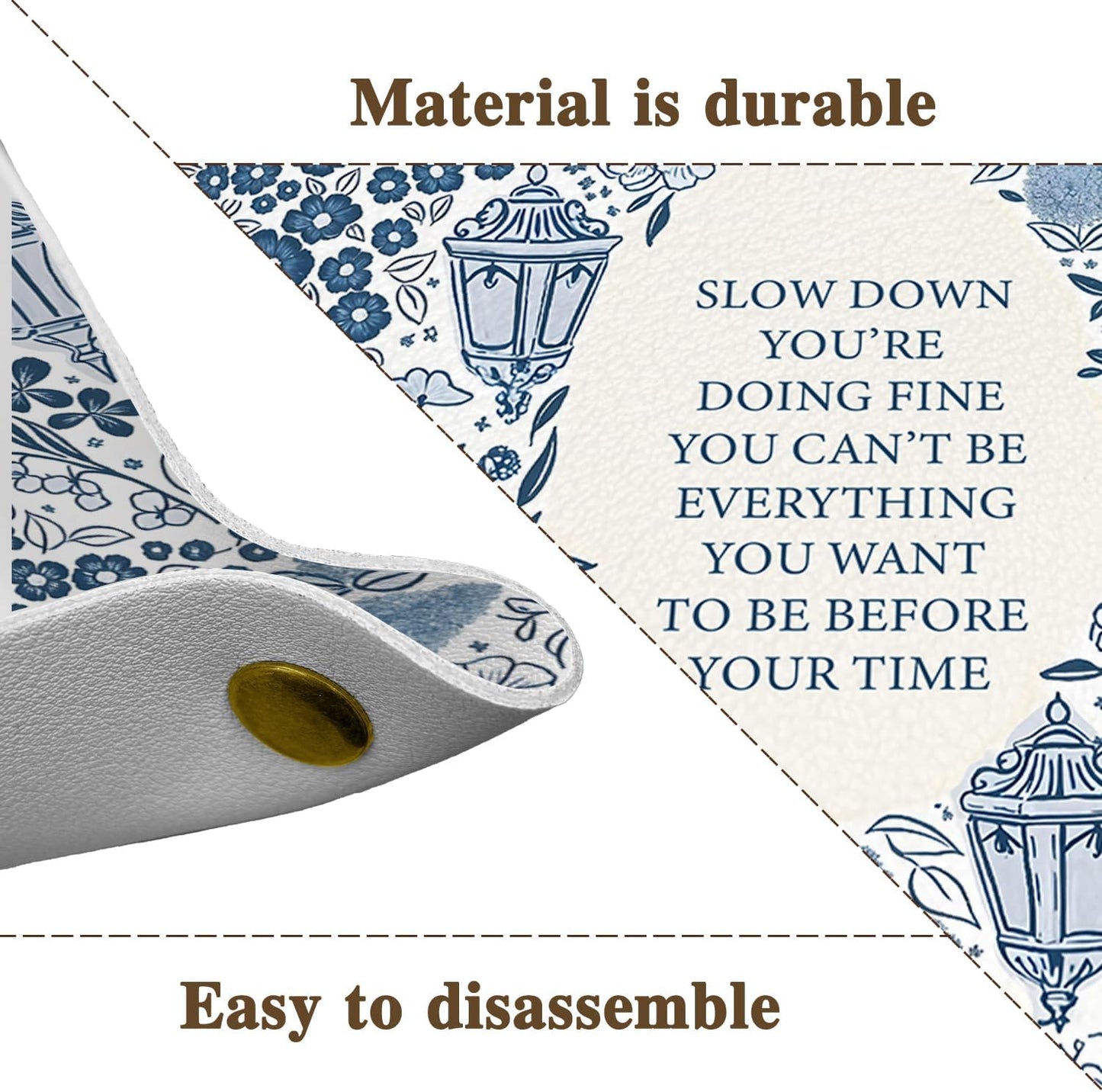 Inspirational Gifts for Women Jewelry Valet Tray, Motivational Positive Affirmations Gifts for Women, Blue Retro Nightstand Desk Accessories PU Leather Tray Organizer for Jewelry Rings Watches