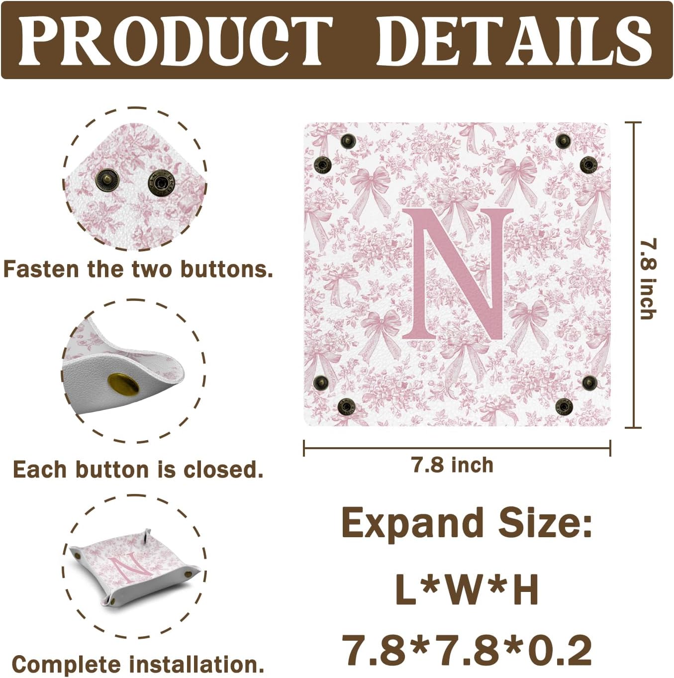 Gifts for Mom Initial Valet Tray,Pink Personalized Gifts for Women Mom Grandma Girlfriend,Nightstand Desk Accessories PU Leather Tray Organizer for Birthday Christmas Gift Ideas (B)