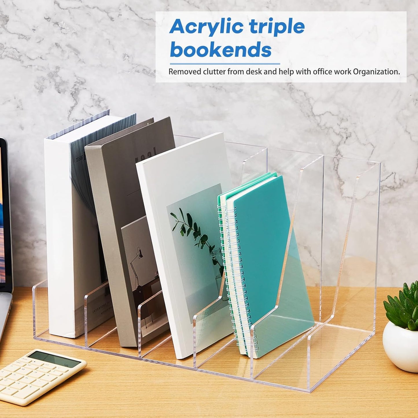 Suzile Clear Acrylic Magazine File Holder with Vertical Compartments Desk Organizer Book Rack for Desk Sorter Paper Folder Office Accessories(Clear,14.2 x 7.2 x 6.5 Inch)