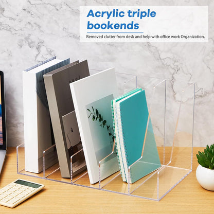 Suzile Clear Acrylic Magazine File Holder with Vertical Compartments Desk Organizer Book Rack for Desk Sorter Paper Folder Office Accessories(Clear,14.2 x 7.2 x 6.5 Inch)