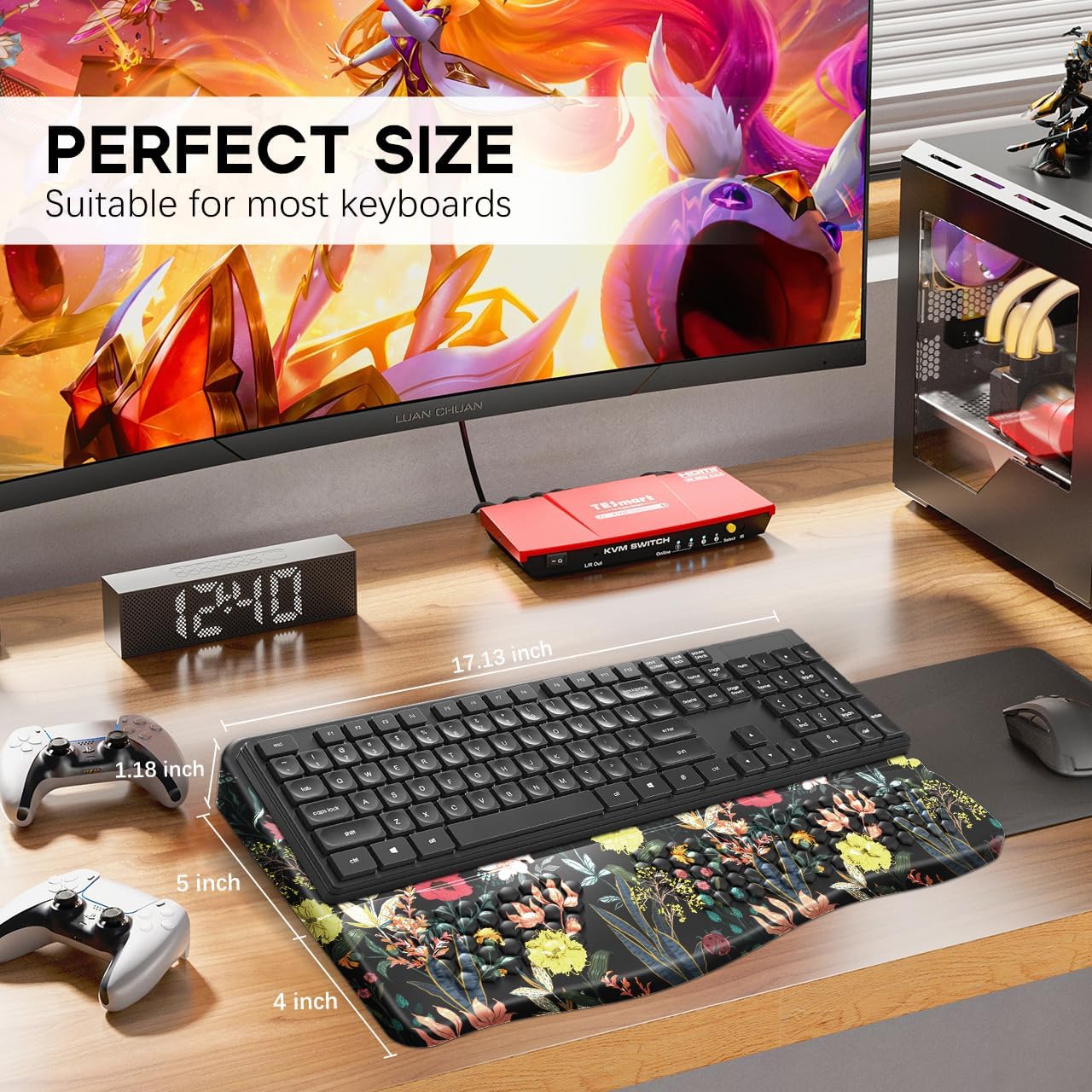 JIKIOU Keyboard Stand with Wrist Rest, Computer Keyboard Stand Pad with Non-Slip Base, Comfy Ergonomic Keyboard Riser Holder for Gaming Office Home 17.13x9.5 in Black