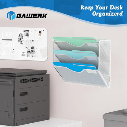 Gawerk 5 Tier Hanging Wall File Organizer, Mesh Mail Paper Orgnization Hanging File Folder Holder for Home Office, Black