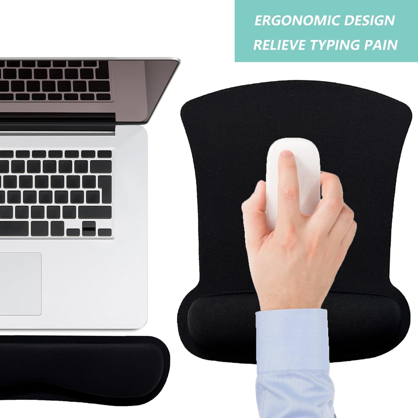 Keyboard Wrist Rest Pad Mouse Pad with Wrist Support Set of 3, Gaming Mousepad with Non-Slip Rubber Base, Ergonomic Memory Foam Mouse Cushion Support for Home Office Laptop Computer, Navy Blue