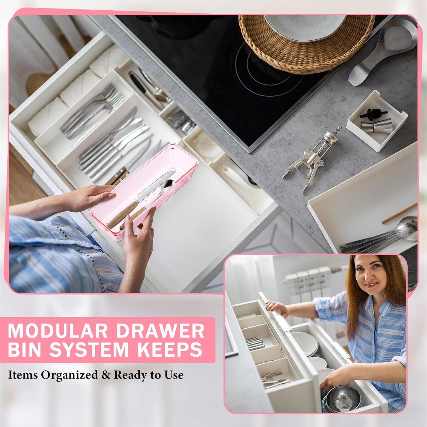 Maitys 12 Pcs Clear Drawer Organizer 9 x 3 x 2 Inches Plastic Rectangle Trays Makeup Vanity Storage Bins and Kitchen Drawers Dividers for Office Desk Silverware Kitchen Utensils(Clear)