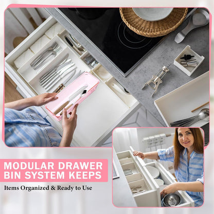 Maitys 12 Pcs Clear Drawer Organizer 9 x 3 x 2 Inches Plastic Rectangle Trays Makeup Vanity Storage Bins and Kitchen Drawers Dividers for Office Desk Silverware Kitchen Utensils(Clear)