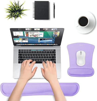 MOSISO Wrist Rest Support for Mouse Pad & Keyboard Set, Ergonomic Mousepad Non-Slip Base Home/Office Pain Relief & Easy Typing Cushion with Neoprene Cloth & Raised Memory Foam, Apricot
