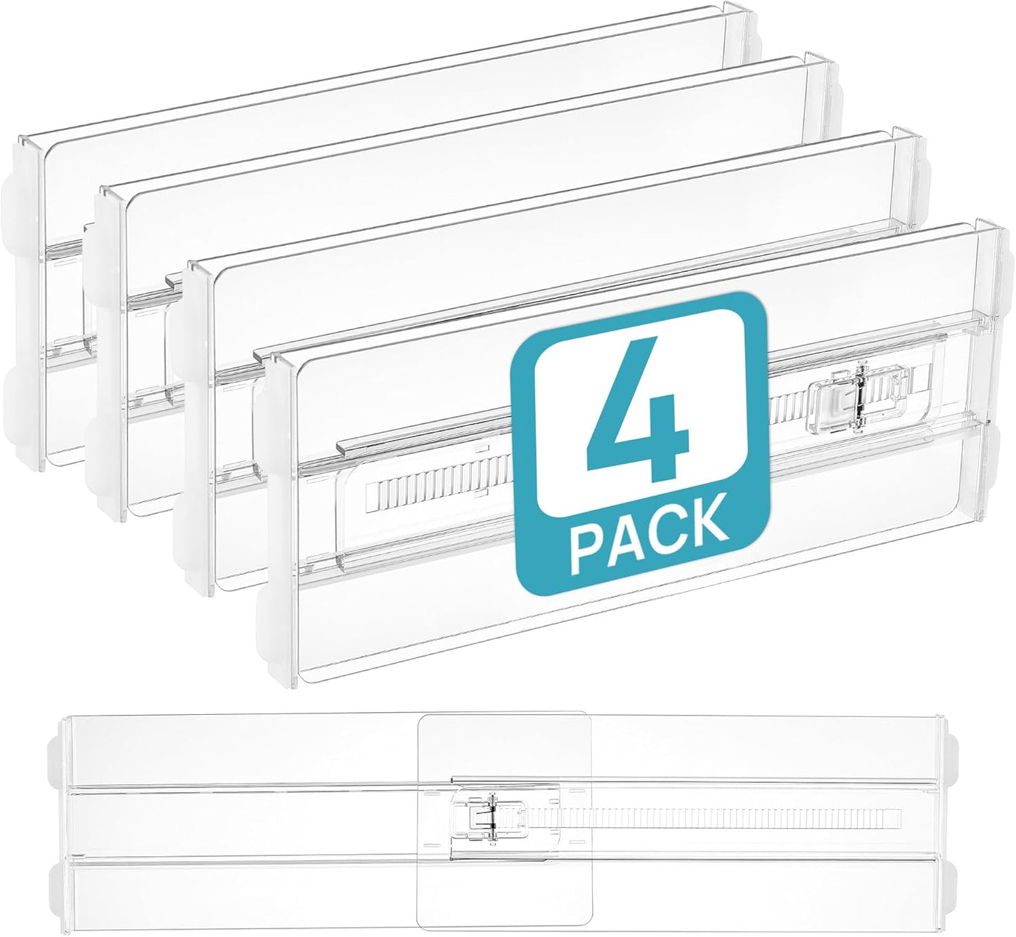 Vtopmart 12 Pack Drawer Dividers for Clothes, 4" High 10.2"-16.5" Adjustable Expandable Dresser Drawer Organizer, Clear Plastic Separators for Dresser, Baby Clothing, Underwear, Cosmetic, Toiletries
