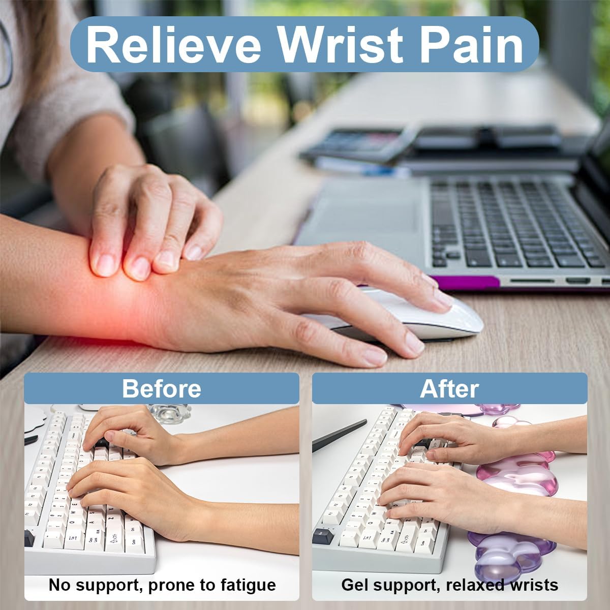 Gel Wrist Rest and Cloud Mouse Pad Support for Keyboard and Mouse - Ergonomic Pink Keyboard Wrist Pad Set for Typing Pain Relief/Computer/Laptop/Gaming/Home/Office (Cloud Shape, Gradient Blue Pink)