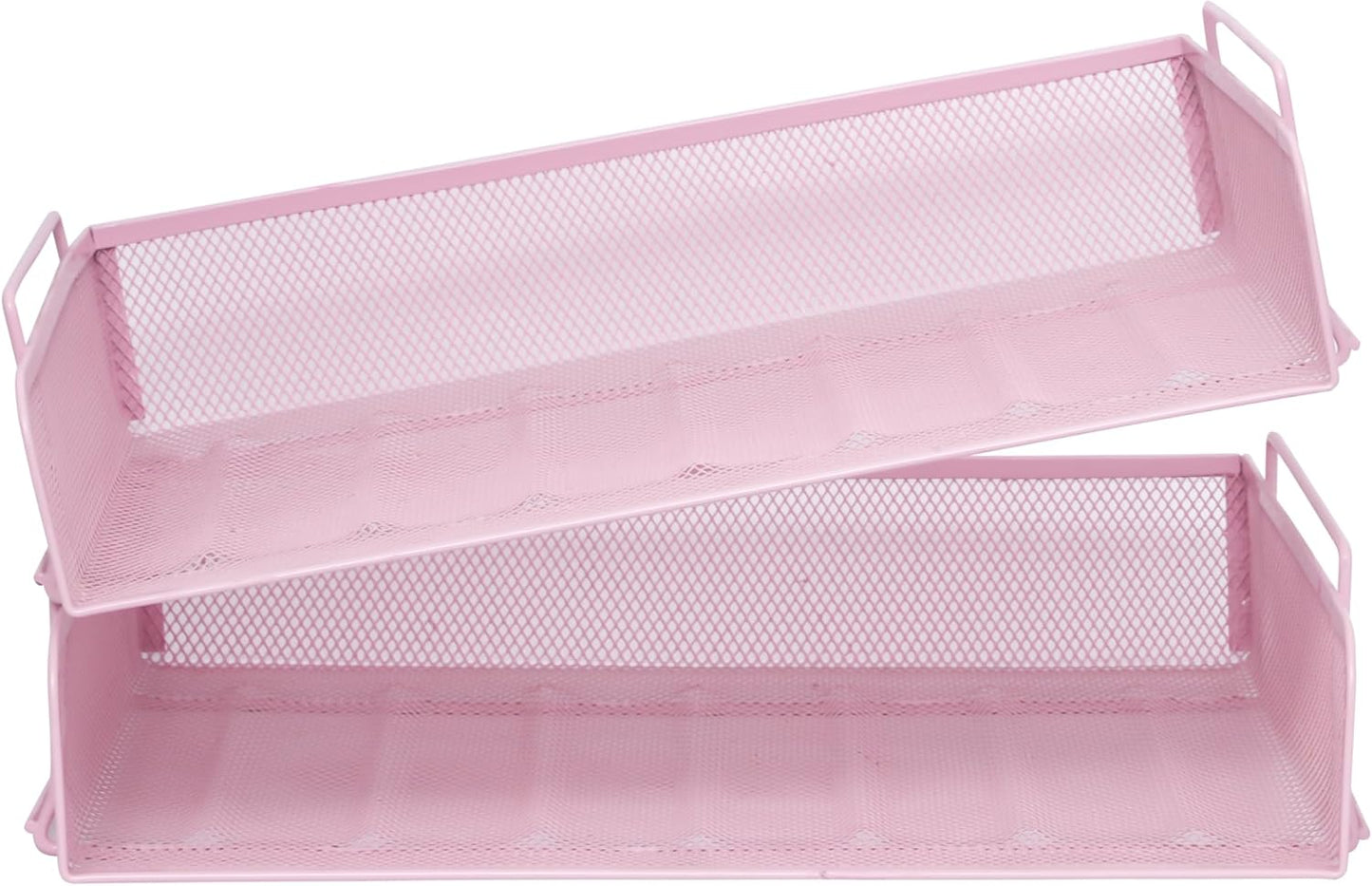 EASEPRES 2 Pack Stackable Desk Paper Tray, Metal Mesh Desktop Document Letter File Organizer for Office Home School, 13.5'' L x 9.75'' W x 5.5'' H, White