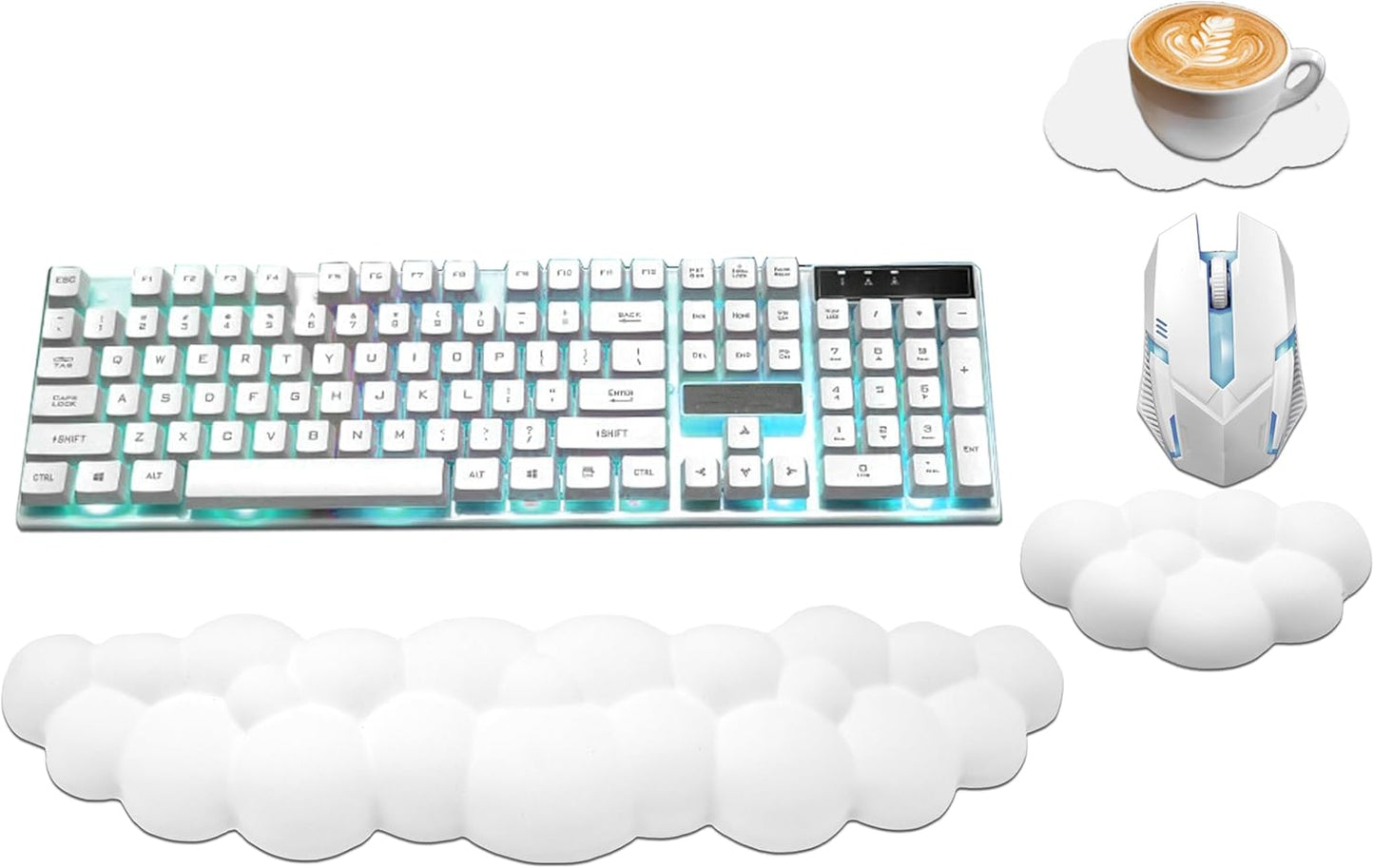 Ergonomic Keyboard Wrist Rest, PU Leather Memory Foam Cloud Wrist Rest for Computer Keyboard, Mouse Wrist Rest and Keyboard Pad for Gaming, Office, Computer, Laptop, Typing Pain Relief, Pastel Pink
