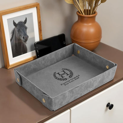 Engraved Leather Valet Tray for Men – Personalized Catchall with Custom Name for Desk, Dresser, Nightstand – Men's Organizer Tray for Keys, Wallet, Jewelry, Personalized Gift for Home, Office - Coffee