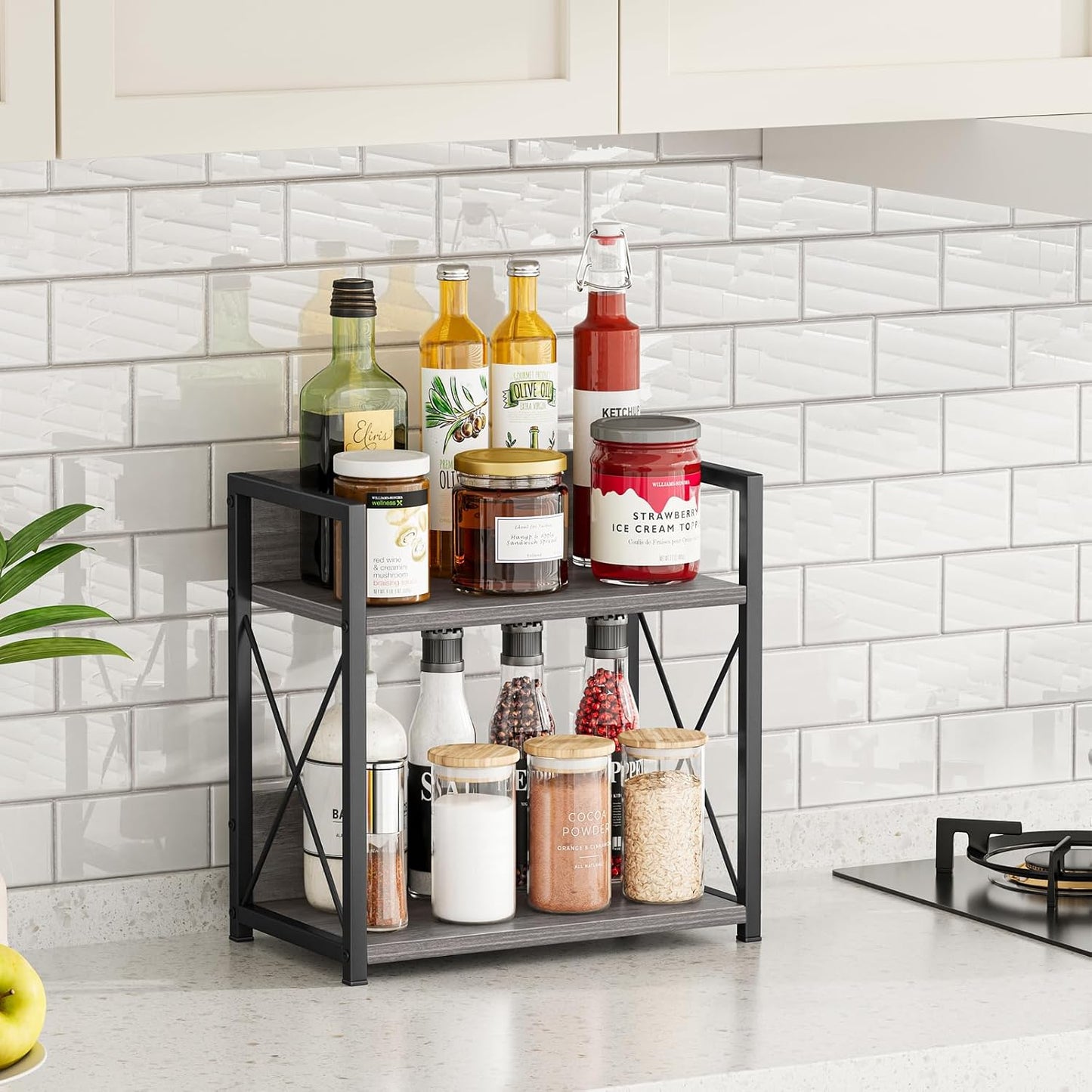 Giikin Countertop Shelf Organizer, 2 Tier Kitchen Spice Rack Organizer for Countertop, Wood Coffee Counter Shelf Organizer for Home (Bamboo, S)
