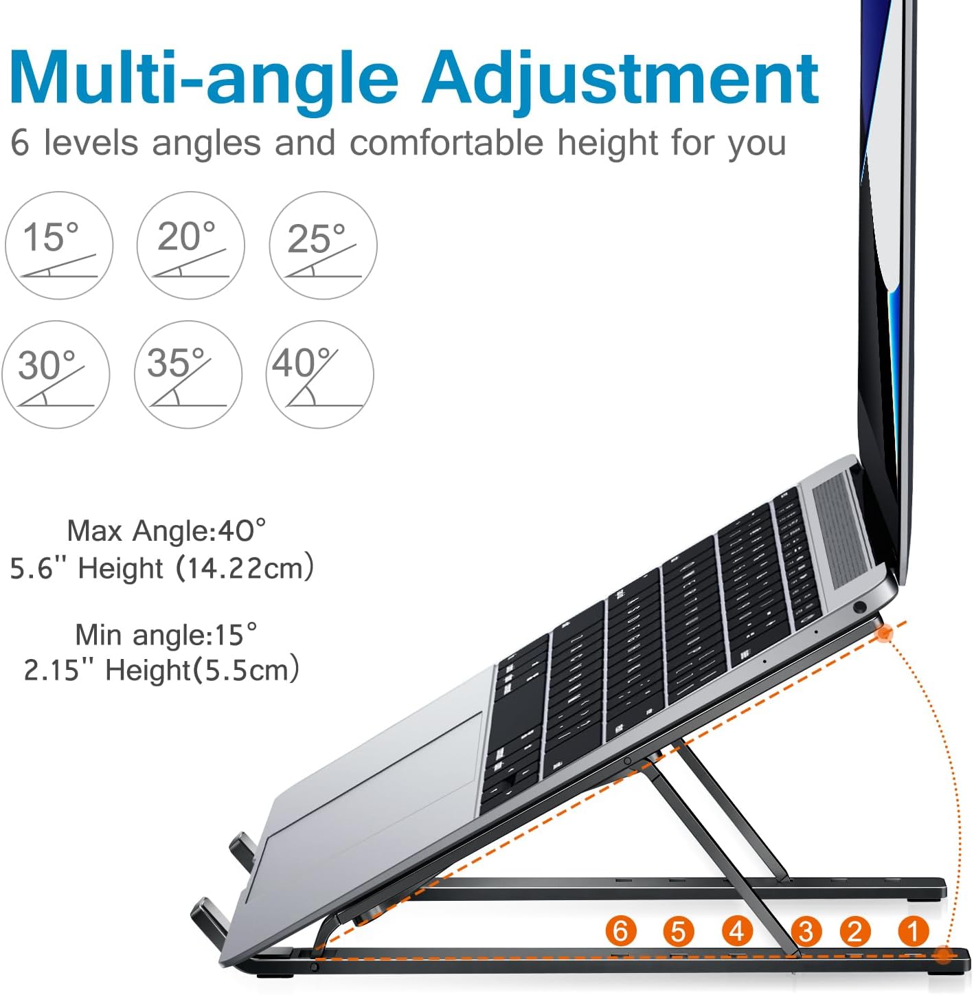 ivoler Laptop Stand, Laptop Holder Riser Computer Tablet Stand, 6 Angles Adjustable Aluminum Ergonomic Foldable Portable Desktop Holder Compatible with 10-15.6” MacBook,iPad, HP, Dell, Lenovo Silver