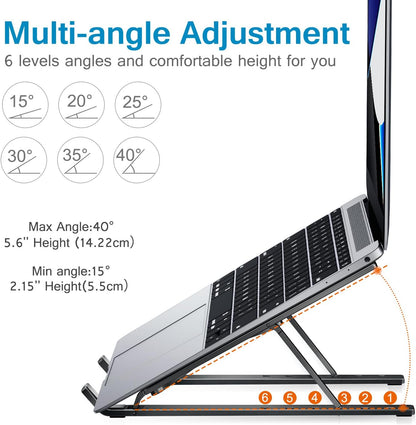 ivoler Laptop Stand, Laptop Holder Riser Computer Tablet Stand, 6 Angles Adjustable Aluminum Ergonomic Foldable Portable Desktop Holder Compatible with 10-15.6” MacBook,iPad, HP, Dell, Lenovo Silver