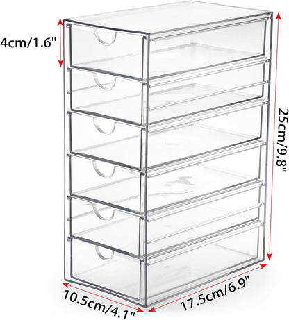Hipiwe Plastic Drawer Organizer Clear Desktop Drawers Box with 6 Pull Out Drawer Compact Storage Box for Cabinet Vanity Bathroom Bedroom Pantry Shelf Office Closet Organization
