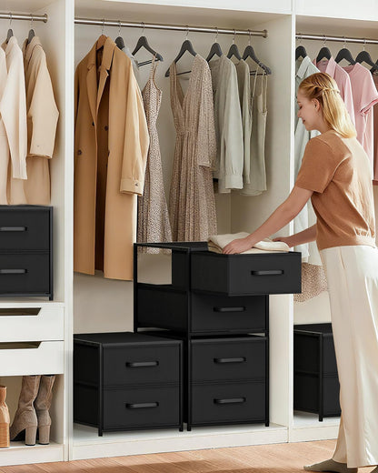 Homsorout Stackable Storage Drawers - 2 Tier Closet Organizer with Metal Handles and Metal Frame, Fabric Dresser with Collapsible Bins for Bedroom, Dorm, Office, White, 2 Pack