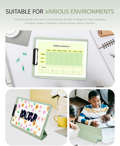 Free Standing Clipboard and Desktop Stand with Adjustable Buckles Easel Back - Foldable Stand and Document Holder for School, Office and Business Use (9.37 x 12.6 inches) (Light Green)