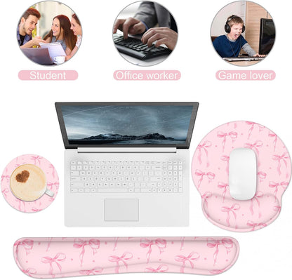 Ergonomic Mouse Pad with Wrist Rest and Keyboard Wrist Rest, Memory Foam Wrist Rest for Computer Keyboard, Easy Typing, Pain Relief, Mouse Pad Wrist Support for Gaming,Office, Laptop, Black Flower