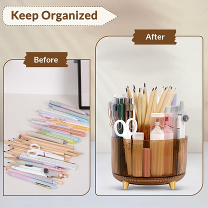SKYDUE Rotating Pencil Pen Holder, Pen Organizer with 5 Slots - Aesthetic Desk Organizer and Accessories for School, Home, Office Supplies