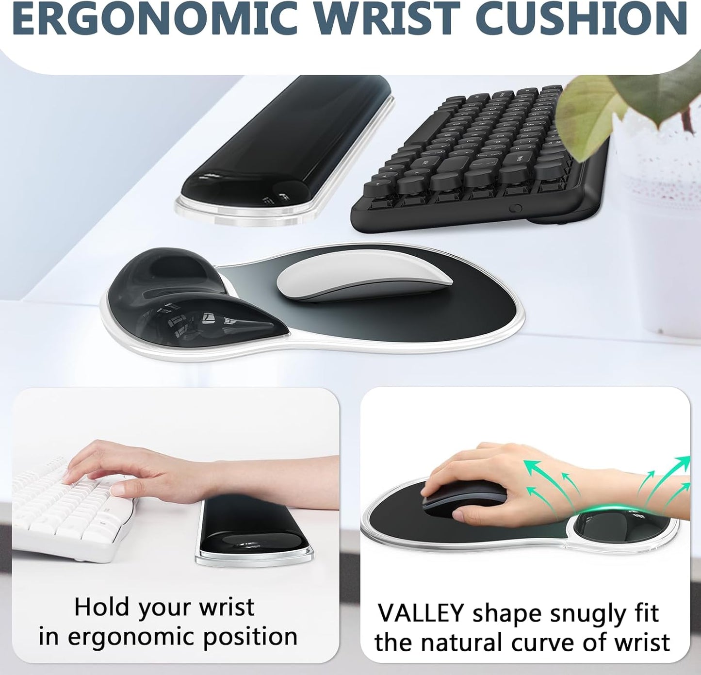 AKIT Ergonomic Mouse Pad with Wrist Rest& Keyboard Wrist Rest, Wrist Rest for Computer Keyboard, Pain Relief, Non-Slip Gel Base, Mousepad Wrist Support for Gaming, Office, Waterdrop Shaped Pink