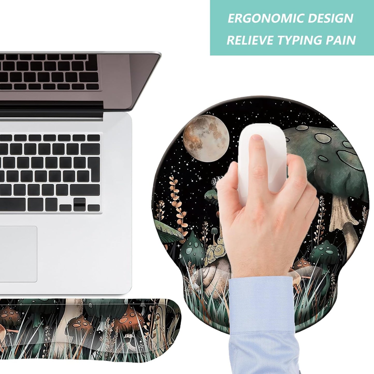 Keyboard Wrist Rest Pad Mouse Pad with Wrist Support Set of 3, Mousepad with Non-Slip Rubber Base, Ergonomic Memory Foam Mouse Wrist Cushion Support for Home Office Laptop Computer, Flower Black