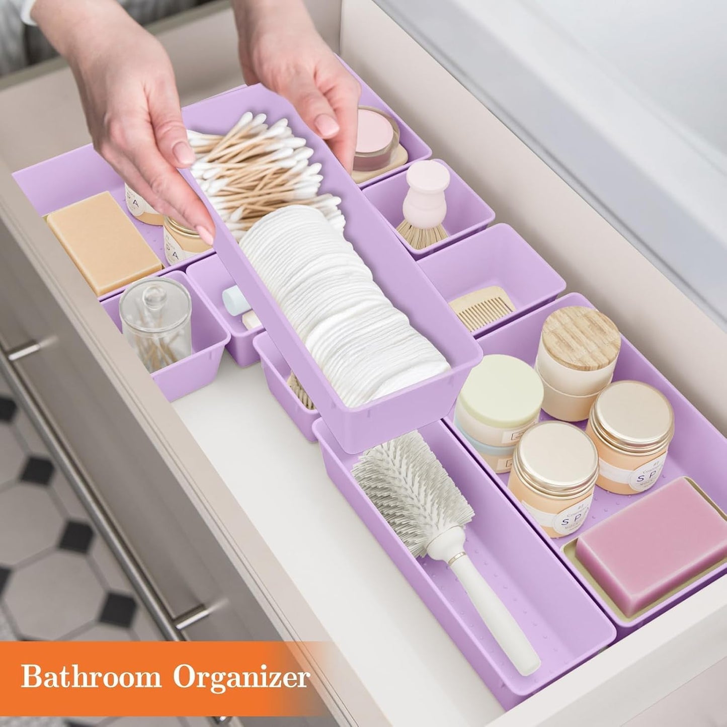 SpaceHacks 25 PCS Plastic Drawer Organizer Set, 4-Size Versatile Organizer Tool Trays & storage Bins for Makeup, Jewelry, and Gadgets in Bathroom, Bedroom and Office,Clear Black