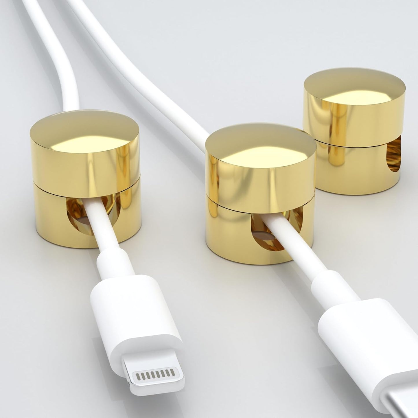 Gun Metal Cord Holder,Cable Anchors for Cable, Premium Aluminum Wire Organizer, Adhesive Screw 2-in-1 Cord Wall Clips, Charger Cable Management Clip, Stylish, Sturdy, Practical (3 Pcs) (Gold)