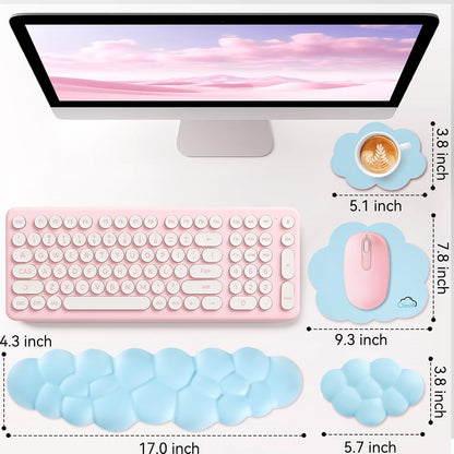 Sushret Cloud Wrist Rest for Computer Keyboard, 4-in-1 Memory Foam Leather Cloud Keyboard Wrist Rest and Mouse Pad Set with Ergonomic Support for Arm and Palm Cushion, Gaming/Work Setup, Rainbow