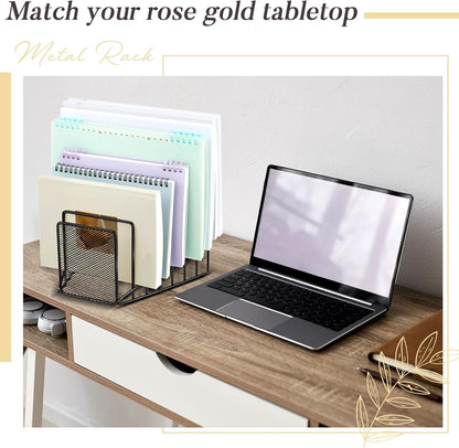 2 Pcs 7 Section Wire File Organizer for Desk, Metal Mesh Incline File Holder, Letter & Magazine Folder Rack, Desktop Paper Sorter for Home Office School (Golden)