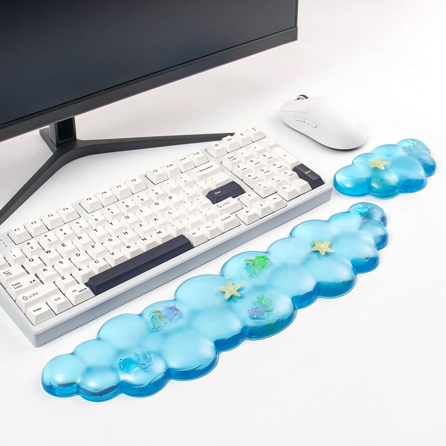 Gel Keyboard and Mouse Wrist Rest Set – Cute Clear Cloud Wrist Rest for Computer Keyboard 60%/68%/75%, Comfort & Support for Typing and Gaming