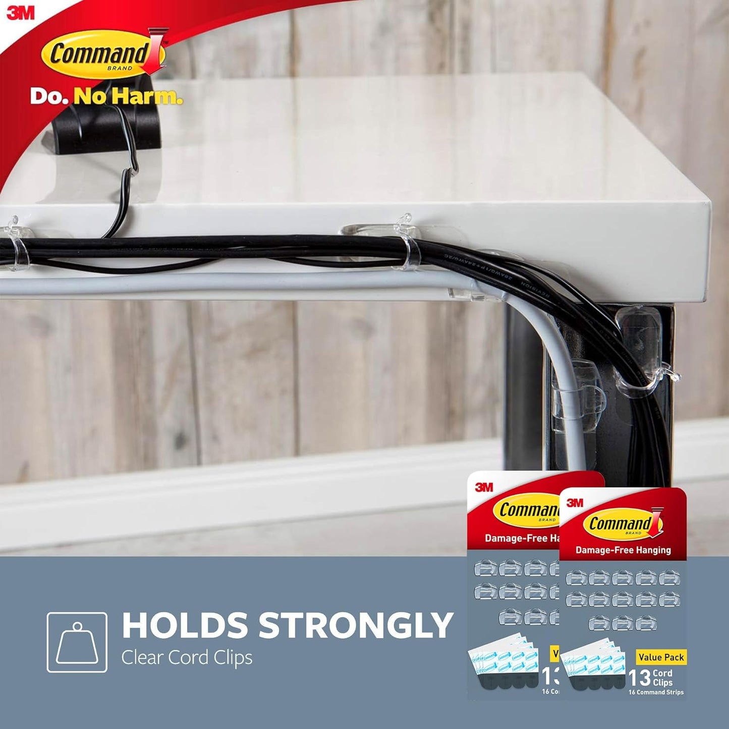 Command Round Cord Clips, Damage-Free Hanging Cable Clips, No Tools Wall Clips for Hanging Electrical Cables of Christmas Decorations, 13 Clear Cord Clips and 16 Command Strips