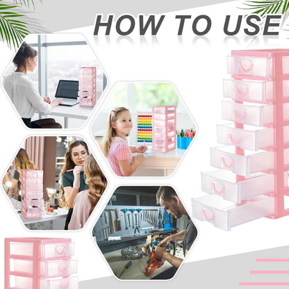 Thyle 2 Pcs Plastic Drawers Organizer Mini Organizer Stackable Plastic Clear Drawer Storage Box Containers Storage Units for Desktop Classroom Craft 6.7 x 4.9 x 13.4 inches(Purple)
