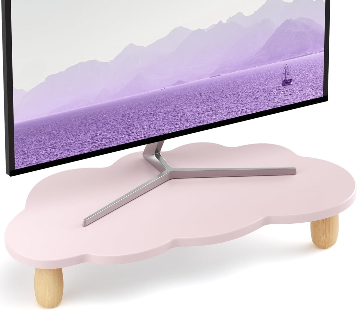 AFOOYO Monitor Stand Riser,Cloud Shape Wood Computer Monitor Stand, 16.5IN Monitor Stand Riser, Multi-Purpose Desktop Organizer Riser for Computer,Laptop,Printer,TV,Pink