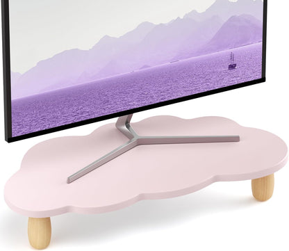 AFOOYO Monitor Stand Riser,Cloud Shape Wood Computer Monitor Stand, 16.5IN Monitor Stand Riser, Multi-Purpose Desktop Organizer Riser for Computer,Laptop,Printer,TV,Pink