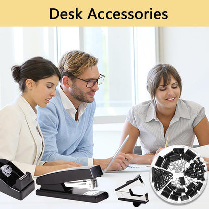 suniya Office Supplies,Gold Desk Accessories,with Stapler,Tape Dispenser,Pen Holder,Scissors,Phone Stand,Staple Remover,Ballpoint Pen,Clear Tape, Staples,Ruler,Clips,Best Gift for Business or Boss