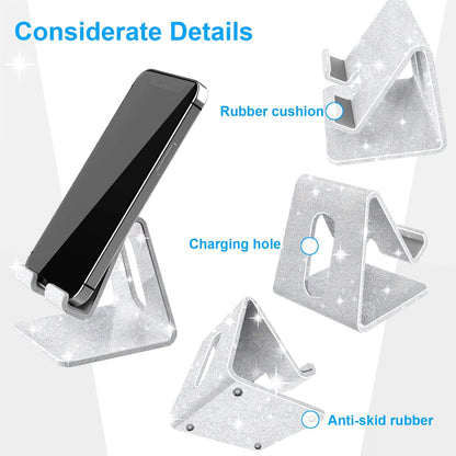 Crpich Acrylic Cell Phone Stand, Portable Clear Phone Stand for Desk, Compatible with Phone16 15 14 13 Pro Max Mini 12 11 Plus SE, Switch, Android Smartphone, Pad, Tablet, Desk Accessories