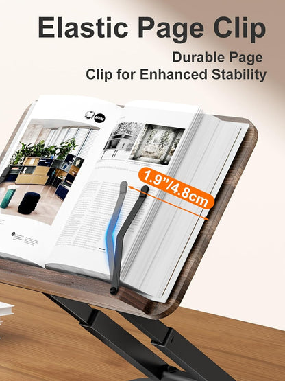 Tounee Book Stand, Telescopic Book Holder Stand, Adjustable Height Pull Out Design Ergonomic Cookbook Stand with Elastic Page Clips Fits All Books (Gray)