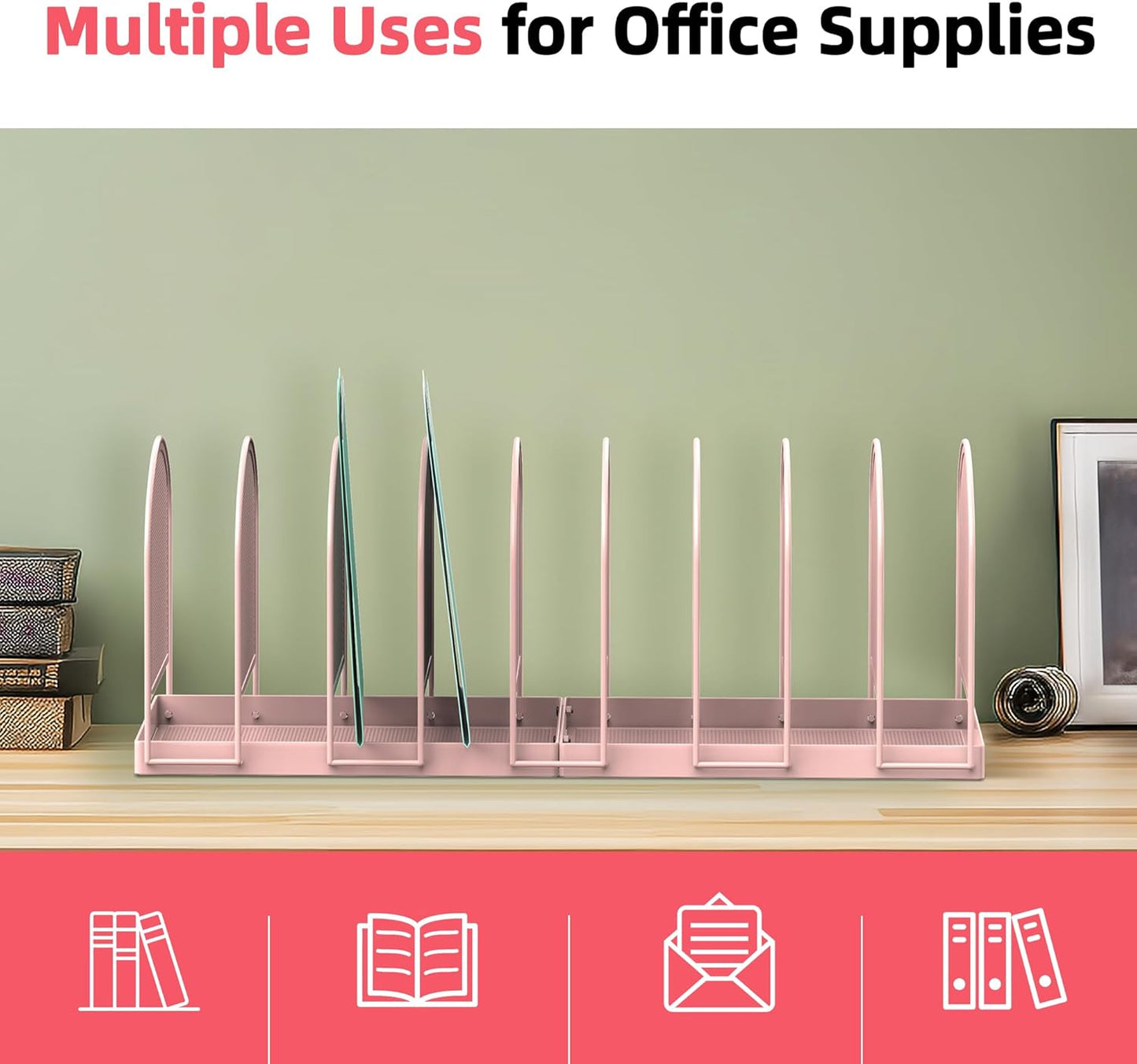 SUPEASY File Organizer for Desk, 5-Section Mesh Desk Organizer, Vertical File Holder Desktop Organizer File Sorter, File Folder Holder for Office Supplies, Black