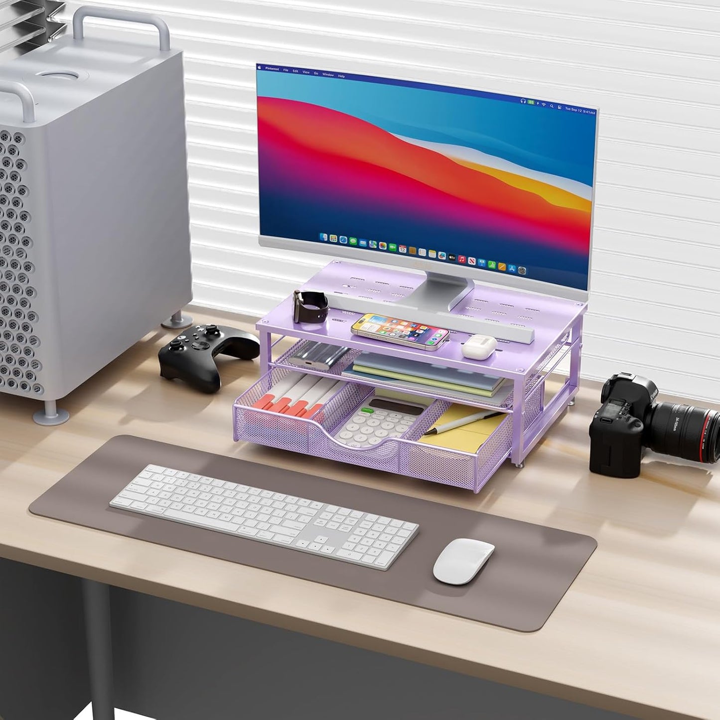 gianotter Computer Monitor Stand Riser, Desk Organizers and Accessories with Drawer, Office Desk Accessories & Workspace Desktop Organizers Storage for Printer Stand (Black)