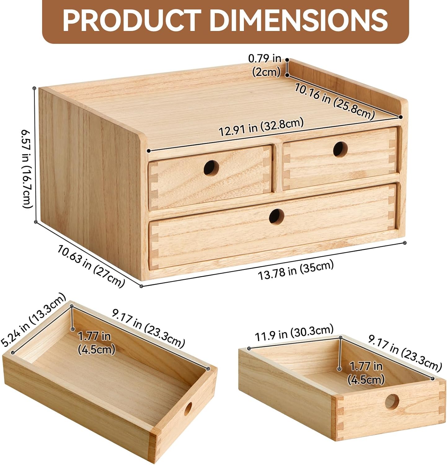 KIRIGEN Wooden Desktop Organizer Paper Storage Letter Tray File Sorter - Desk Rack Magazine File Dividers Holders for Home Office Accessories Wood Desk Cabinet with 3 Layer Trays Natural(3KWJG-NA)