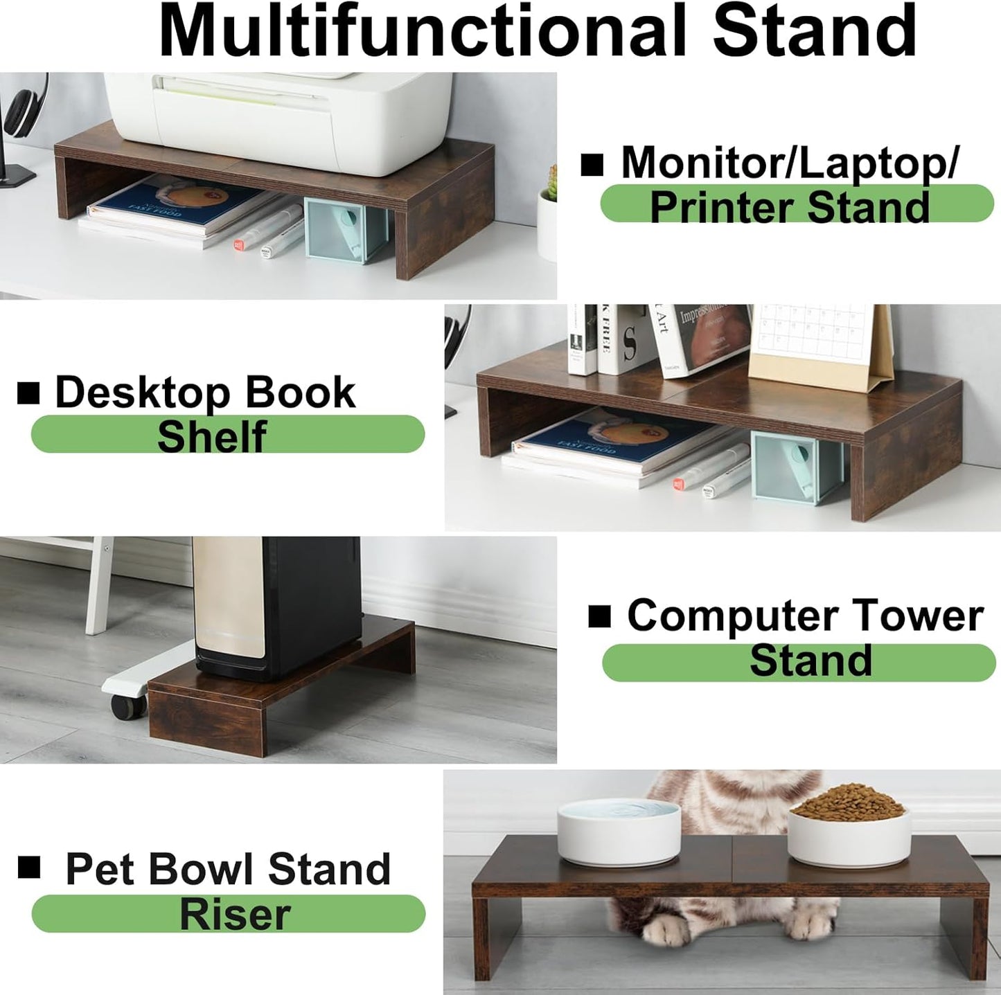 TEAMIX 20 inch White Monitor Stand Riser, Wood Desktop Stand for PC/TV/Laptop/Printer, White Monitor Riser with Storage, Computer Stand with Keyboard Organizer